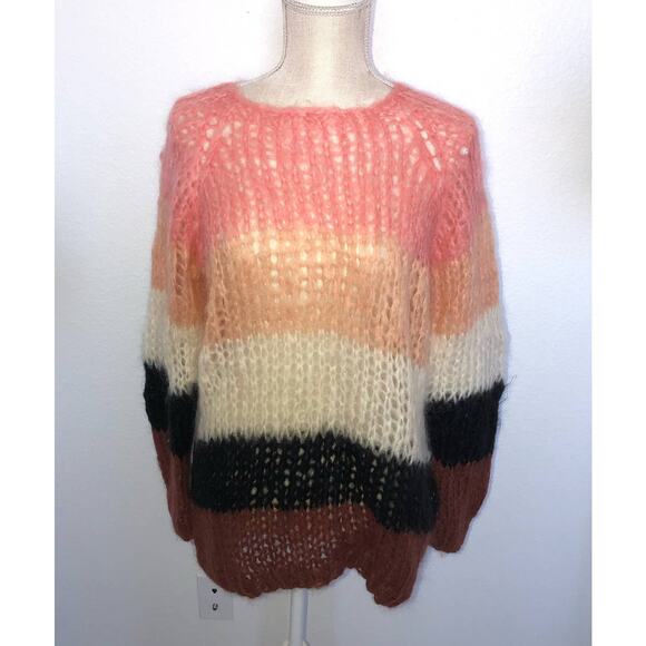 Maiami Mohair Knit Multi Colored Striped Sweater Anthropologie Medium - Picture 2 of 5